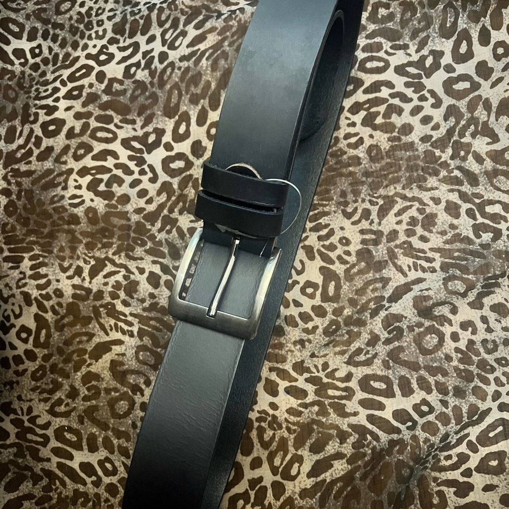 Men's Black Leather Belt with Metal Buckle